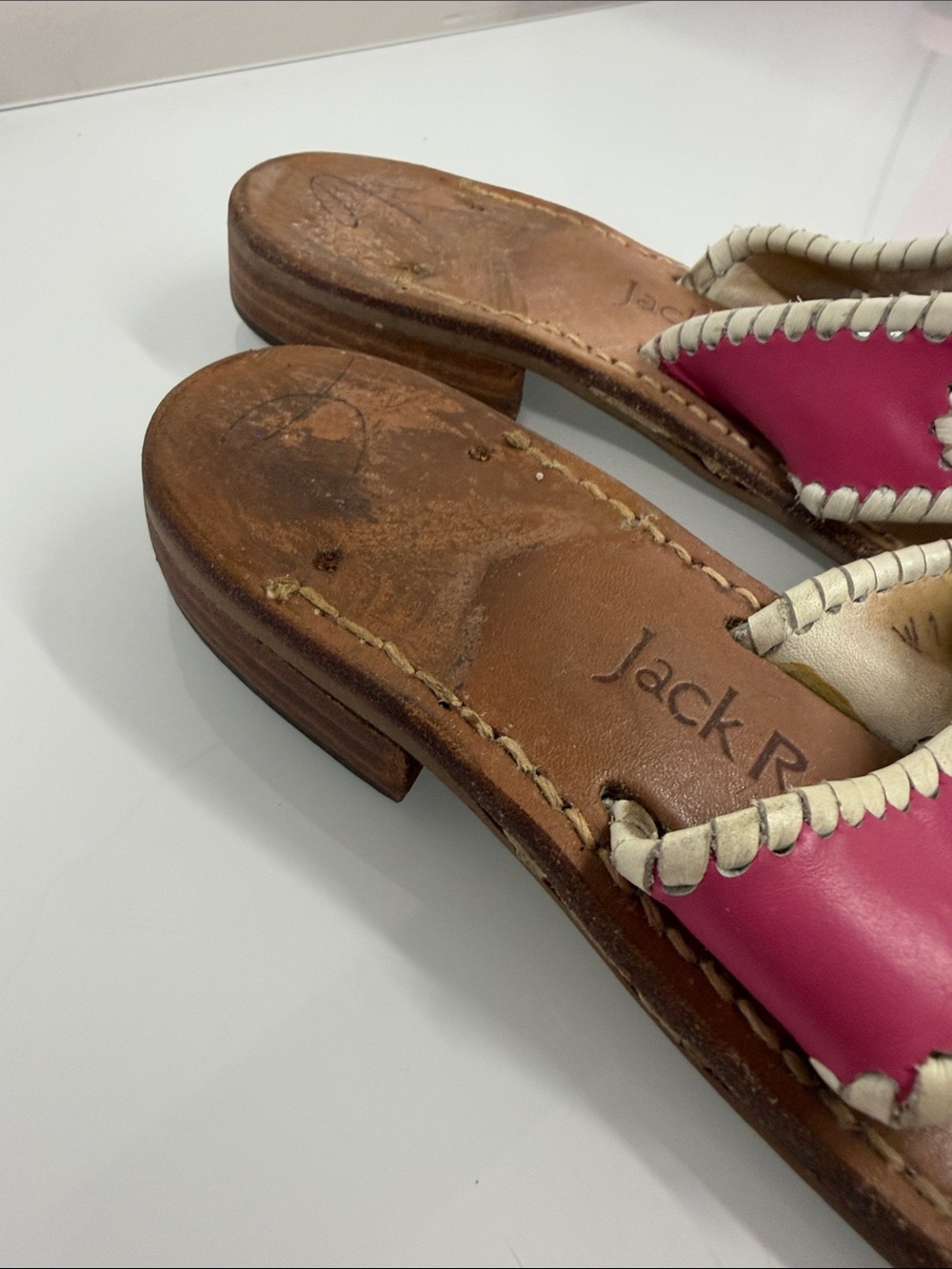 Jack Rogers Pink and Cream Leather Thong Sandals - Picture 3 of 7